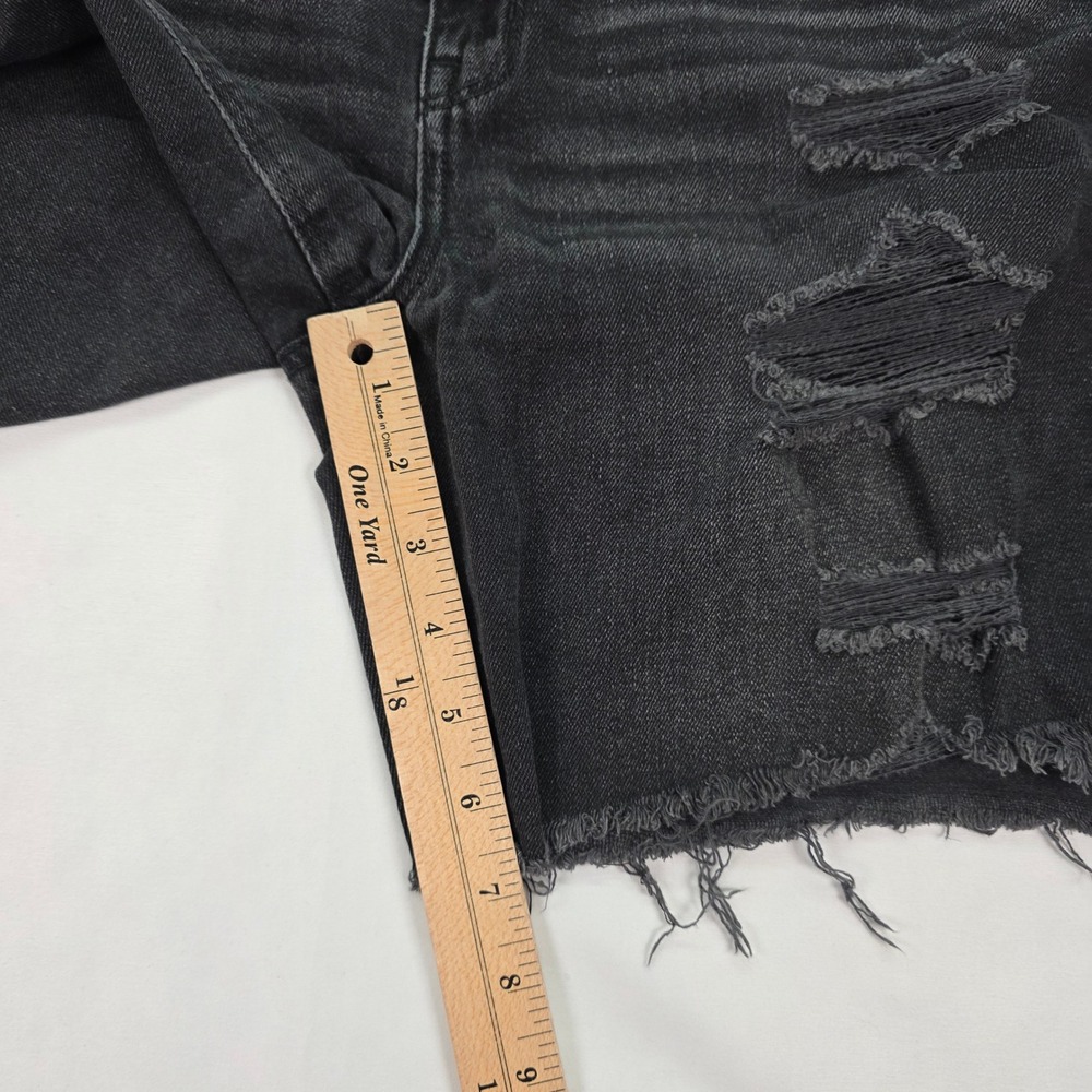 American Eagle Womens Distressed Denim Shorts Black High Waisted Frayed Hem 12 - Picture 3 of 6